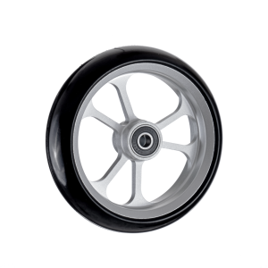 Front wheelchair wheel OMOBIC LOTUS ALUCORE 5'', D125 x 34 mm, silver aluminium anodized rim, black PU tyre
